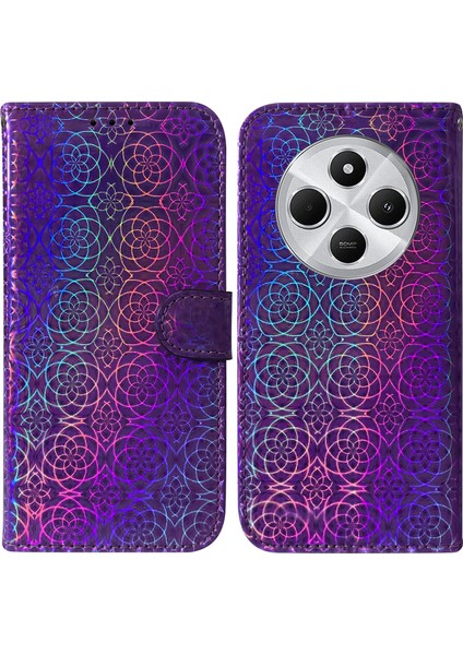Xiaomi Redmi 14C 4g Standlı Kılıf Için Göz Kamaştırıcı Çiçek Deri Telefon Kapağı-Mor (Yurt Dışından)