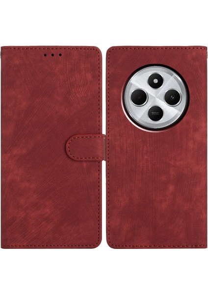 Xiaomi Redmi Için 14C 4g Kılıf Kart Pıhtıları ile Cilt Dokunuşu Pu Deri Telefon Kapağı Standı-Kırmızı (Yurt Dışından)