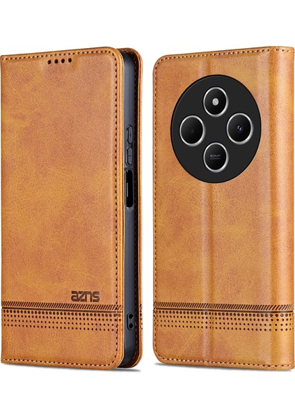 Xiaomi Redmi 14R 5g Kılıf Sığır Derisi Doku Pu Deri Cüzdan Telefon Kapağı-Kahverengi Için (Yurt Dışından)