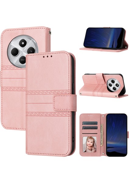 Xiaomi Redmi 14C 4g Kılıf Cüzdan Pu Deri Baskılı Desenli Telefon Kapağı-Pembe (Yurt Dışından)
