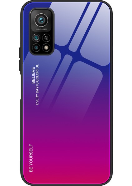 Xiaomi Mi 10T 5G/10T Pro 5g-Mavi/gül Için Yumuşak Tpu Kenar Temperli Cam Degrade Renk Kılıf (Yurt Dışından)