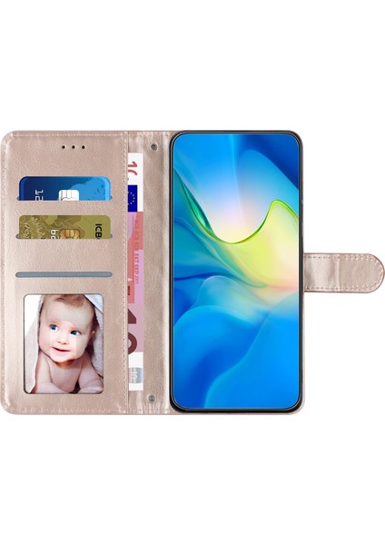 Xiaomi Mi 10T 5G/10T Pro 5g Dikiş Hattı Eşkenar Dörtgen Cüzdan Standı Deri Telefon Kapağı-Gül Altın Için Flip Case (Yurt Dışından)