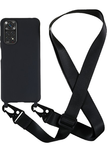 Xiaomi Redmi Note 11 4g(Qualcomm) Yumuşak Tpu Telefon Kılıfı Mat Kaplama Anti-Damla Kapaklı Geniş Kordon-Siyah (Yurt Dışından)