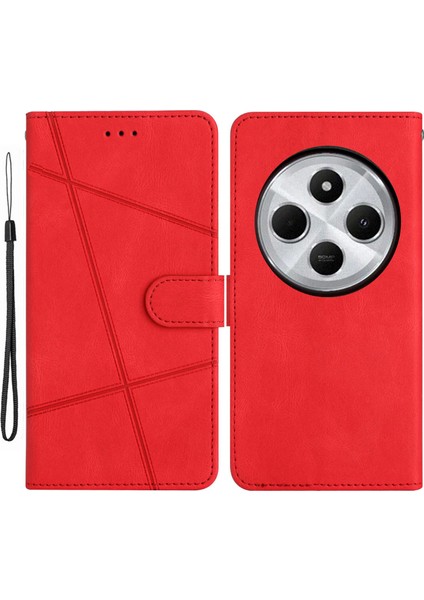 Xiaomi Redmi Için 14C 4g Cüzdan Kılıf Hattı Baskılı Cilt-Dokunmatik Düşme Önleyici Deri Flip Telefon Kapağı-Kırmızı (Yurt Dışından)