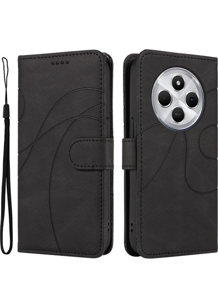 Xiaomi Redmi Için 14C 4g Kılıf Standı Cüzdan Deri Telefon Kapağı Kavisli Çizgi Bilek Kayışı-Siyah (Yurt Dışından)