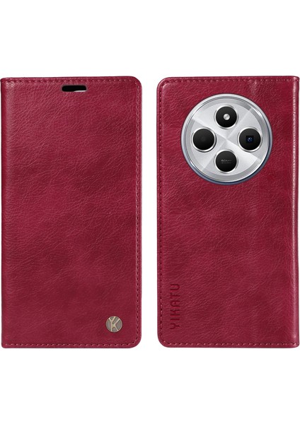 Xiaomi Redmi Için 14C 4g Kılıf Cüzdan Litchi Tahıl Deri Telefon Kapağı Manyetik Otomatik Emilmiş-Şarap Kırmızı (Yurt Dışından)