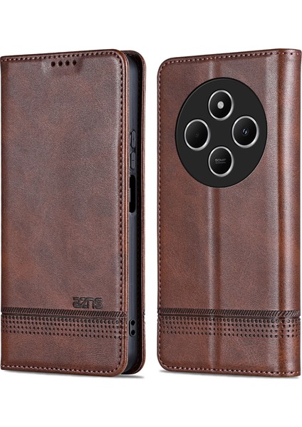 Xiaomi Redmi 14R 5g Kılıf Sığır Derisi Doku Pu Deri Cüzdan Telefon Kapağı-Kahve Için (Yurt Dışından)