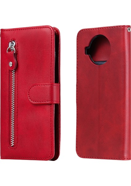 Xiaomi Mi 10T Lite 5g-Kırmızı Için Fermuarlı Cep Cüzdan Kapak Deri Stand Kılıfı (Yurt Dışından)