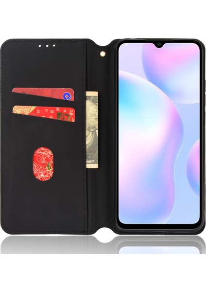 Katlanabilir Stand 3D Eşkenar Dörtgen Desenli Otomatik Kapanış Manyetik Deri Kılıf Cüzdan Telefon Kapağı Xiaomi Redmi 9AT Için -Mavi (Yurt Dışından)