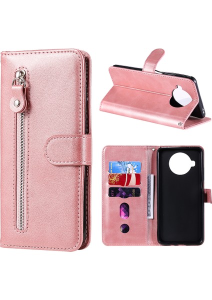 Xiaomi Mi 10T Lite 5g-Rose Gold Için Fermuarlı Cep Cüzdan Kapak Deri Stand Kılıfı (Yurt Dışından)