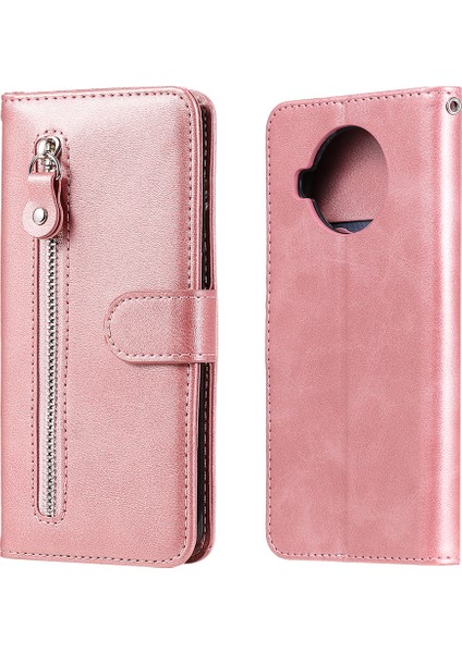 Xiaomi Mi 10T Lite 5g-Rose Gold Için Fermuarlı Cep Cüzdan Kapak Deri Stand Kılıfı (Yurt Dışından)