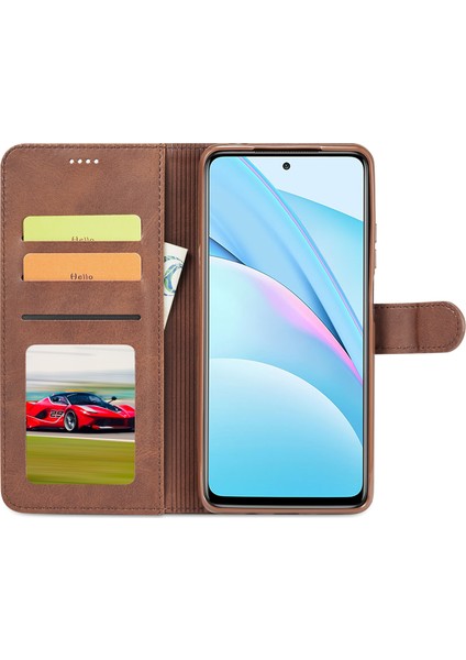 Xiaomi Mi 10T Lite 5g Standlı Shell-Kahve Için Deri Cüzdan Kılıf (Yurt Dışından)
