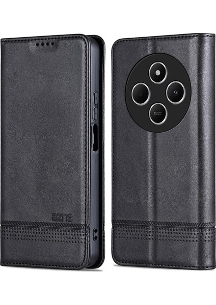 Xiaomi Redmi 14R 5g Kılıf Sığır Derisi Doku Pu Deri Cüzdan Telefon Kapağı-Siyah Için (Yurt Dışından)