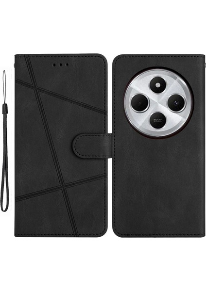 Xiaomi Redmi Için 14C 4g Cüzdan Kılıf Hattı Baskılı Cilt-Dokunmatik Düşme Önleyici Deri Flip Telefon Kapağı-Siyah (Yurt Dışından)