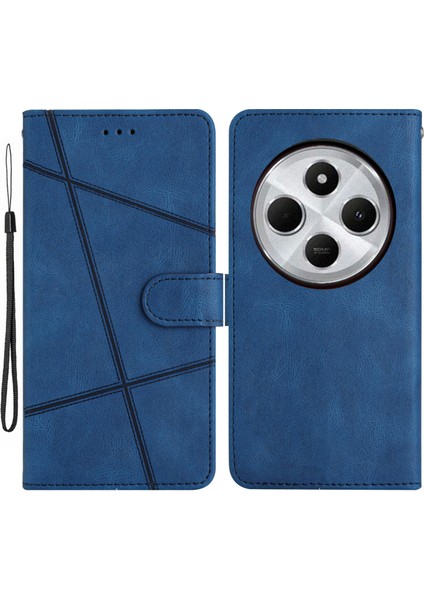 Xiaomi Redmi Için 14C 4g Cüzdan Kılıf Hattı Baskılı Cilt-Dokunmatik Düşme Önleyici Deri Çevirmeli Telefon Kapağı-Mavi (Yurt Dışından)