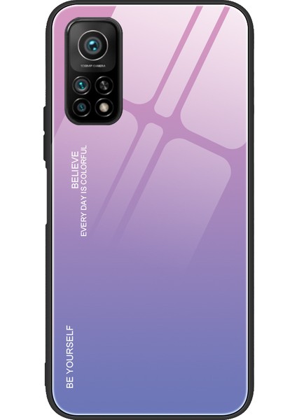 Xiaomi Redmi K30S-PEMBE/MOR Için Gradyan Desenli Boyalı Temperli Cam Cep Telefonu Kılıfı (Yurt Dışından)