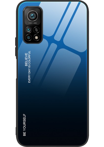 Xiaomi Mi 10T 5G/10T Pro 5g-Mavi/siyah Için Yumuşak Tpu Kenar Temperli Cam Degrade Renk Kılıf (Yurt Dışından)