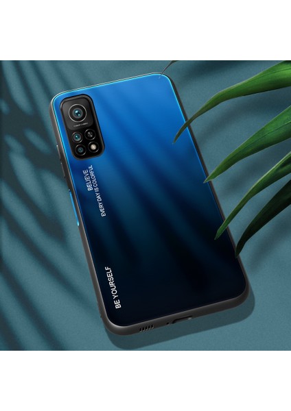 Xiaomi Mi 10T 5G/10T Pro 5g-Mavi/siyah Için Yumuşak Tpu Kenar Temperli Cam Degrade Renk Kılıf (Yurt Dışından) fiyatları