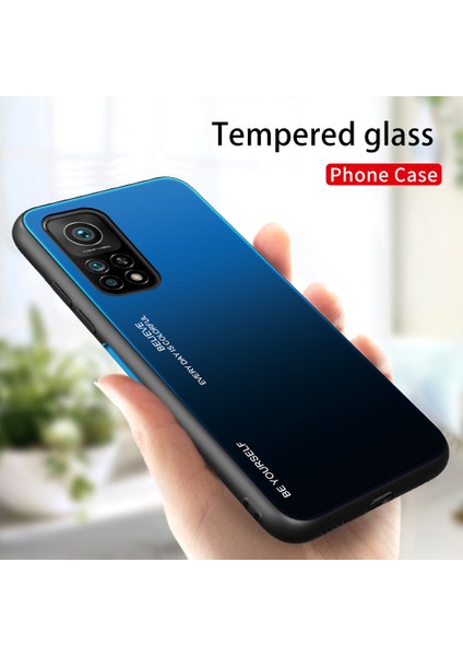 Xiaomi Mi 10T 5G/10T Pro 5g-Mavi/siyah Için Yumuşak Tpu Kenar Temperli Cam Degrade Renk Kılıf (Yurt Dışından) modelleri