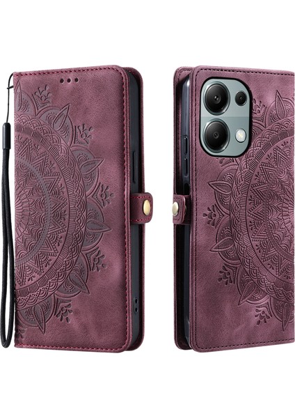 Xiaomi Poco M6 Pro 4g Kılıf Için Cilt Hissediyorum Totem Baskılı Cüzdan Deri Telefon Kapağı-Şarap Kırmızı (Yurt Dışından)