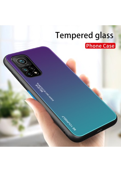 Xiaomi Mi 10T 5G/10T Pro 5g-Mor/yeşil Için Yumuşak Tpu Kenar Temperli Cam Degrade Renk Kılıf (Yurt Dışından) fiyatları