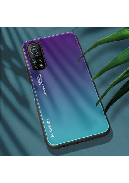 Xiaomi Mi 10T 5G/10T Pro 5g-Mor/yeşil Için Yumuşak Tpu Kenar Temperli Cam Degrade Renk Kılıf (Yurt Dışından) modelleri