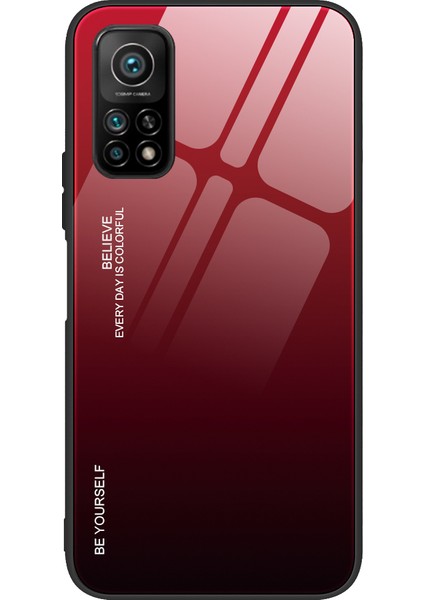 Xiaomi Mi 10T 5G/10T Pro 5g-Kırmızı/siyah Için Yumuşak Tpu Kenar Temperli Cam Degrade Renk Kılıf (Yurt Dışından)