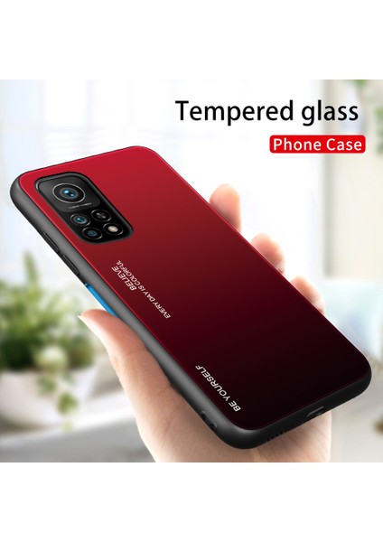 Xiaomi Mi 10T 5G/10T Pro 5g-Kırmızı/siyah Için Yumuşak Tpu Kenar Temperli Cam Degrade Renk Kılıf (Yurt Dışından) modelleri