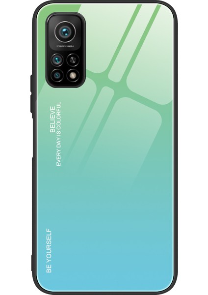 Xiaomi Mi 10T 5G/10T Pro 5g-Cyan/mavi Için Yumuşak Tpu Kenar Temperli Cam Degrade Renk Kılıf (Yurt Dışından)