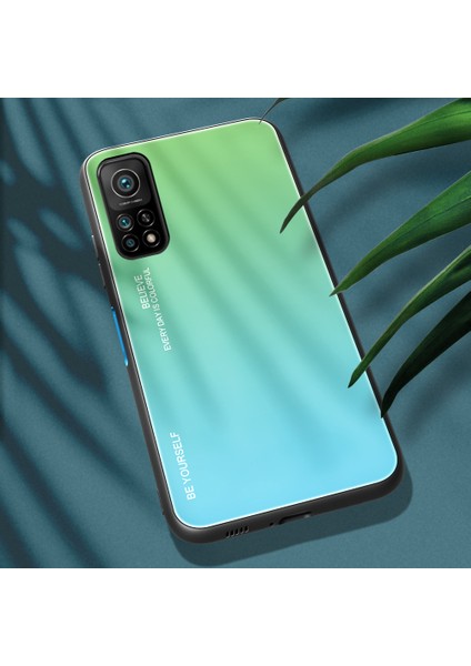 Xiaomi Mi 10T 5G/10T Pro 5g-Cyan/mavi Için Yumuşak Tpu Kenar Temperli Cam Degrade Renk Kılıf (Yurt Dışından) fiyatları