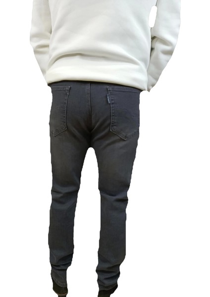 Erkek Denim Yüksek Bel Fermuarlı Taşlamalı Regular Fit Likralı Gri Kot Pantolon