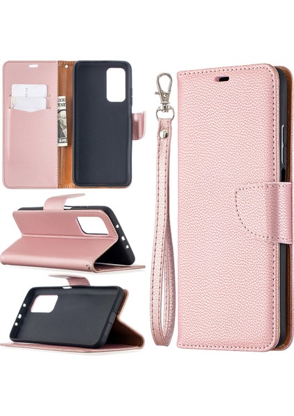 Xiaomi Redmi K30S-ROSE Gold Için Litchi Deri Cüzdan Deri Stand Kılıfı (Yurt Dışından)