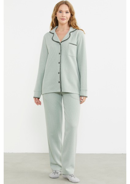 Düğmeli Gömlek Model Pijama Takım - Yeşil fiyatları
