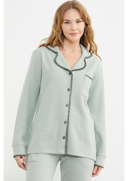 Düğmeli Gömlek Model Pijama Takım - Yeşil modelleri