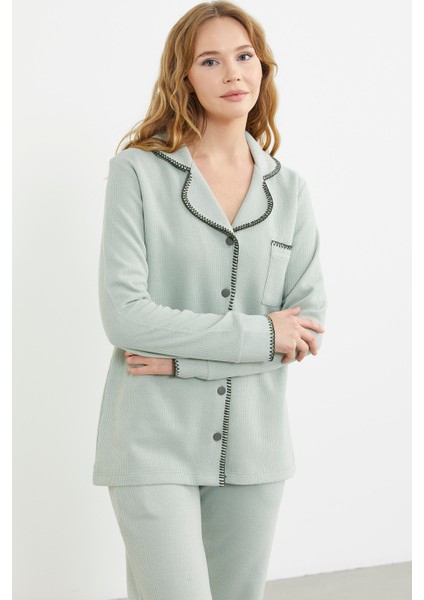 Düğmeli Gömlek Model Pijama Takım - Yeşil indirimleri