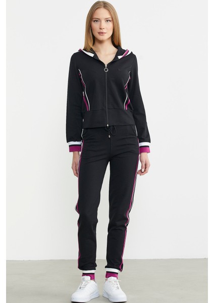 Renkli Biye Detaylı Jogger Eşofman Takım - Siyah