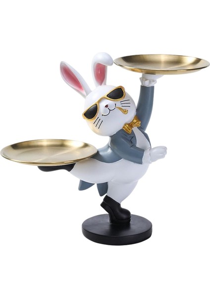 Tavşan Heykeli Depolama Tepsisi Tavşan Heykelcik Takı Biblo Tepsi Anahtarlık Gri (Yurt Dışından)