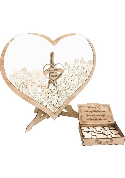 Düğün Konuk Kitabı Partisi Dekorasyon Kutusu Ziyaretçileri Ahşap Kalpleri Imzalayan 80 Kalp (Yurt Dışından)