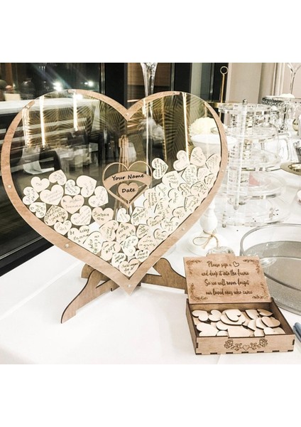 Düğün Konuk Kitabı Partisi Dekorasyon Kutusu Ziyaretçileri Ahşap Kalpleri Imzalayan 80 Kalp (Yurt Dışından) modelleri
