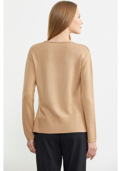 Salaş V Yaka Basic Triko Kazak - Kamel indirimleri