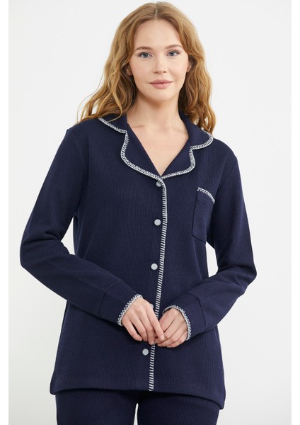 Düğmeli Gömlek Model Pijama Takım - Lacivert fiyatları