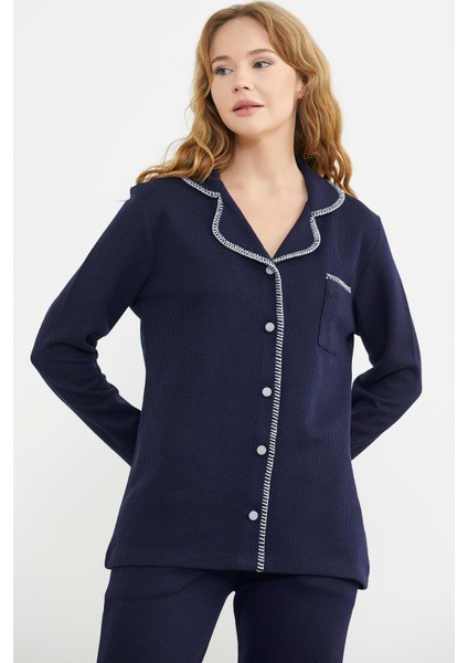 Düğmeli Gömlek Model Pijama Takım - Lacivert fırsatları