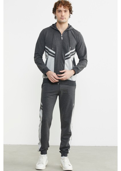 Blok Geçişli Cepli Eşofman Takım - Antrasit