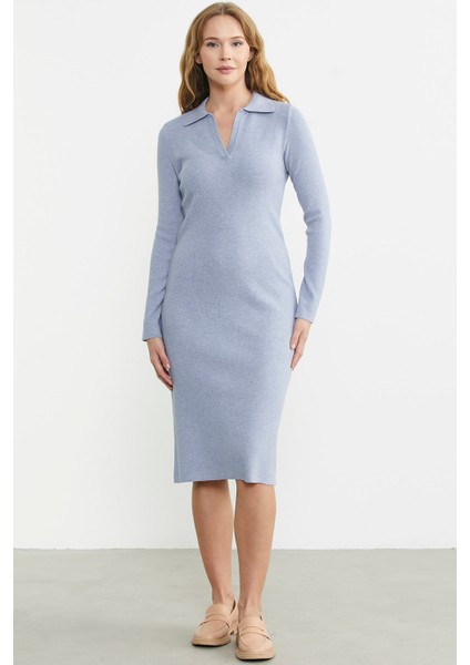 Patlı Polo Yaka Basic Triko Elbise - Mavi fiyatları