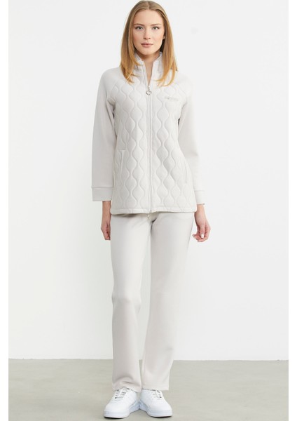 Dik Yaka Fermuarlı Eşofman Takım - Taş