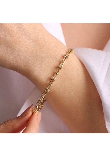 Tiffany Model Bileklik Gold Renk 925 Ayar Gümüş Bileklik modelleri