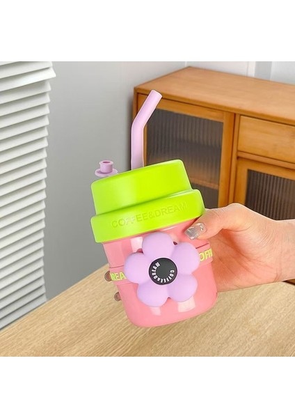 Flower Termos Portatif Pipetli Su Bardağı 400ML (Yurt Dışından)