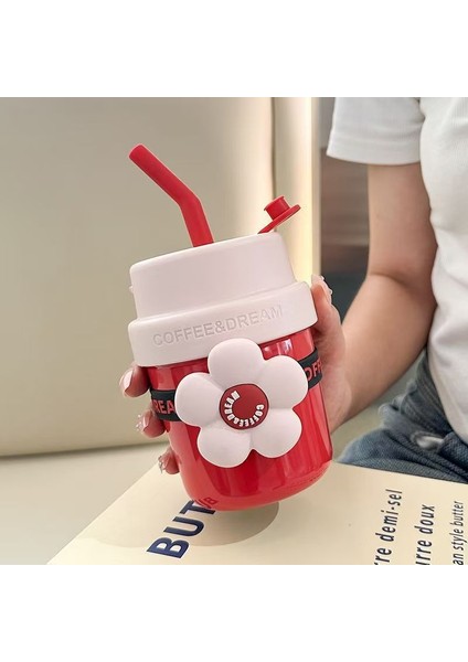 Flower Termos Portatif Pipetli Su Bardağı 400ML (Yurt Dışından)