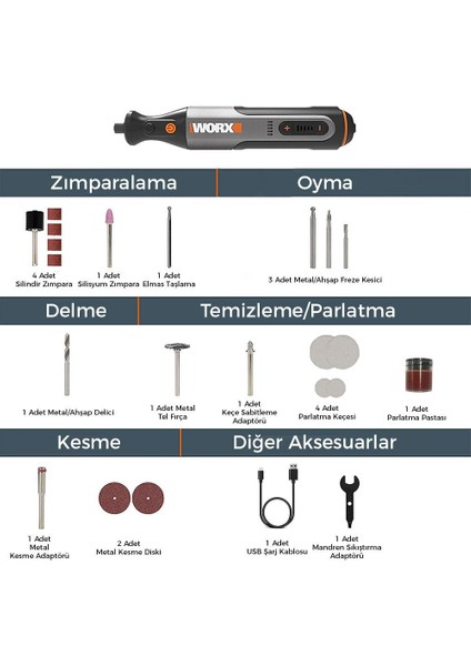 WX106 8VOLT Kalem Tipi Devir Ayarlı Profesyonel Gravür Makinesi + 21 Parça Aksesuar