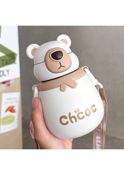 Ayı Pipetli Kupa Taşınabilir Çocuk Su Şişesi 316 Paslanmaz Çelik 500ML (Yurt Dışından)